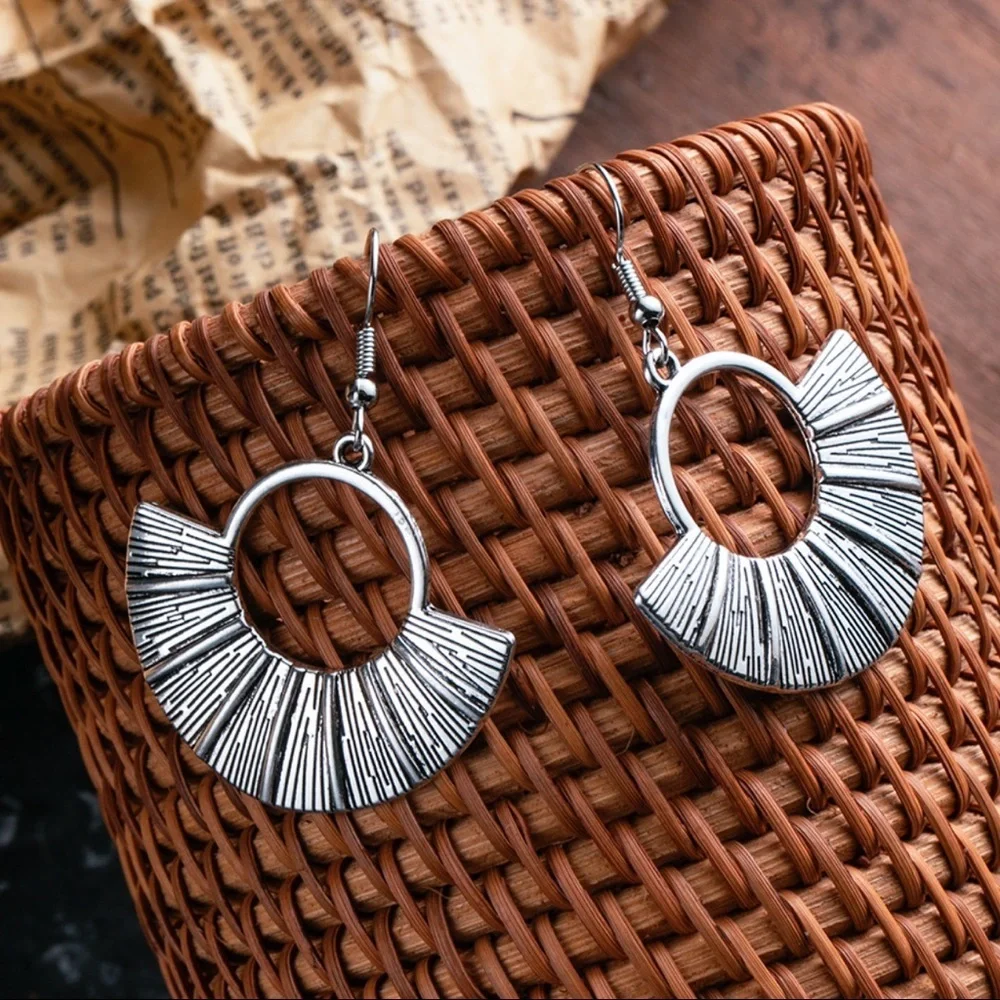 Silver Boho Flared Drop Earrings - Picture 1 of 4